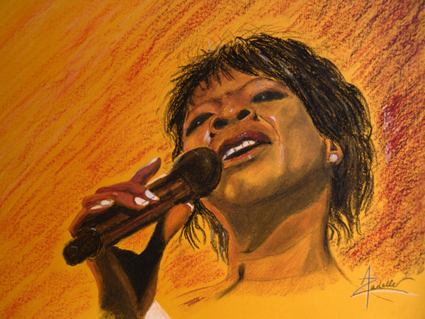 Irma Thomas, pastel à l'huile, 45x35cm, d'après une photo de Jacques Lauber (Montreux Jazz Festival 2006).