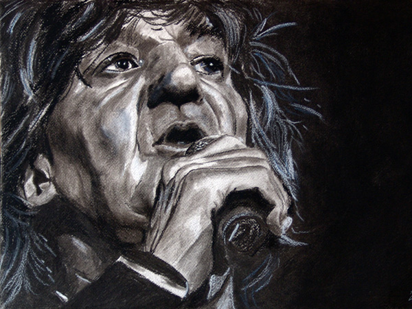 Jacques Higelin, fusain, 40x30cm, d'après une photo de Jacques Lauber (Paléo Nyon 2004)