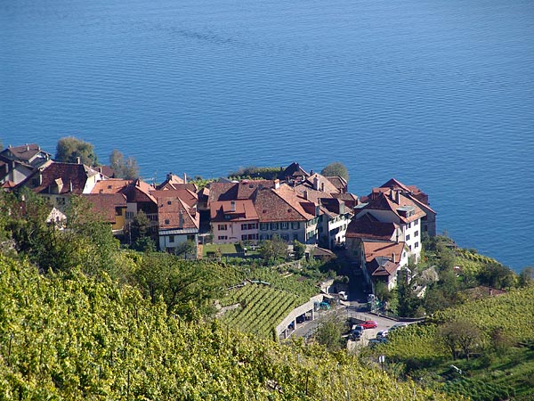 Vue sur le village de Rivaz, octobre 2005.