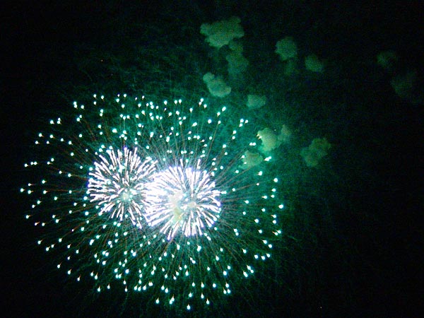 Le traditionnel feu d'artifice du Paléo Festival, 23 juillet 2006.