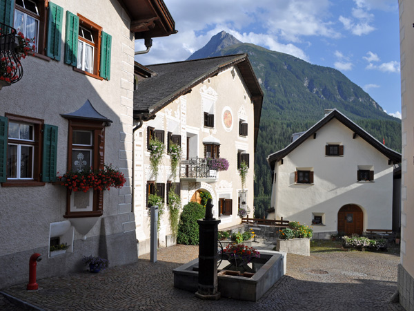 Scuol, main city of Lower Engadin, in Grischun (Graubünden), August 2012.