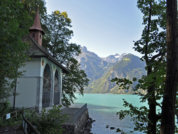 The legend of William Tell: Tellsplatte and Tellskapelle (Tell's Chapel - Chapelle de Tell), Sisikon, Central Switzerland, August 2012.